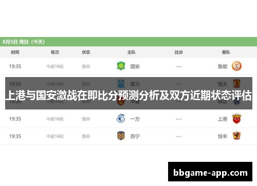 上港与国安激战在即比分预测分析及双方近期状态评估